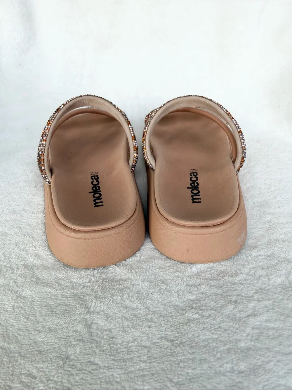 Moleca Big Girls' Blush Tan Slide Sandals with Sparkle Straps Size 4